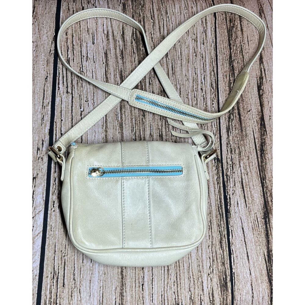 Gorjana Perry Lambskin Crossbody Leather Bag, Gold Zipper & Light Blue Accents